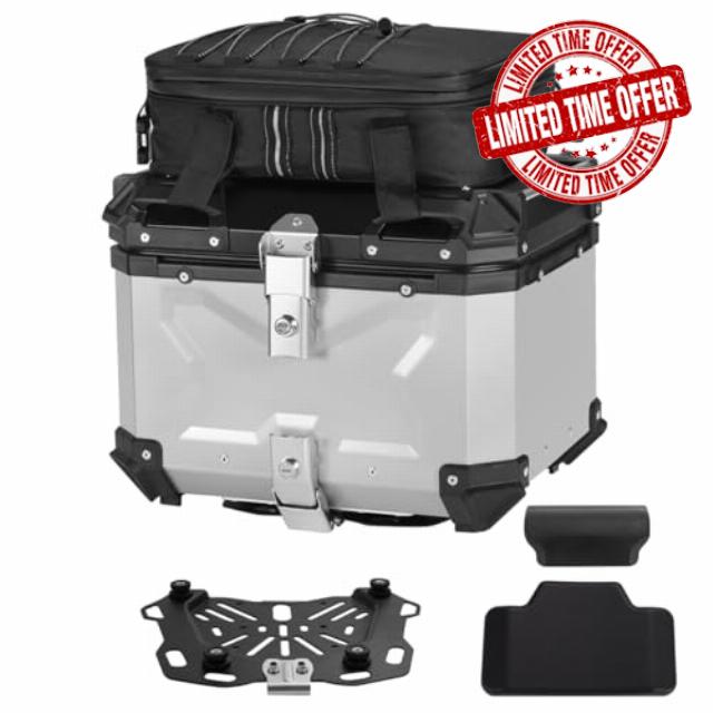 Motorcycle Top Case Set,Including Tail Box、Base Bracket、Backrest、Bag,Waterproof Aluminum Handle Motorcycle Helmet Case