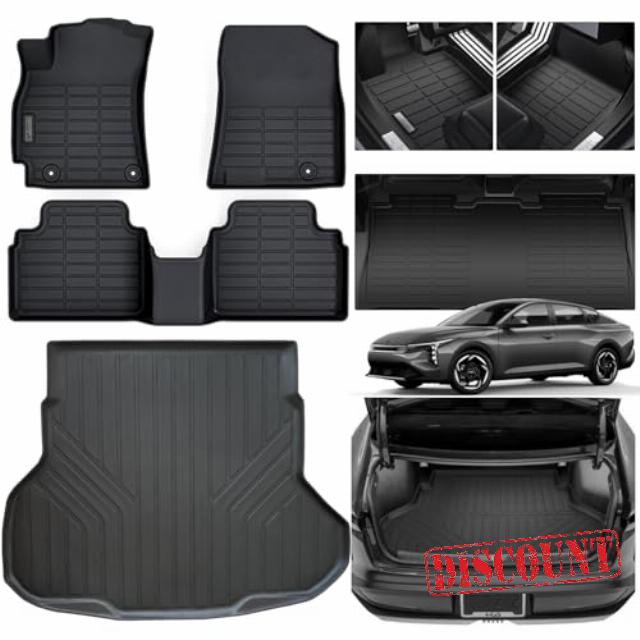 Floor Mats & Trunk Mat for 2025 KIA K4 TPE All Weather Protection Car Floor Mats with Cargo Liners Odorless Anti-Slip Accessories-Black