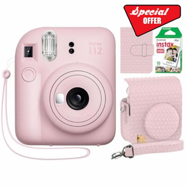 Fujifilm Instax Mini 12 Instant Camera Blossom Pink + Minimate Custom Designed Case + Fuji Instax Film 10 Sheets & Photo Album