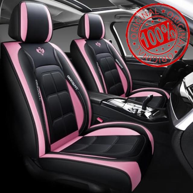 Comfortable Leather Auto Car Seat Covers Front & Rear Seat Protector Fit Sedan SUV 5 Seats Full Set Universal Fit (Black and Pink)