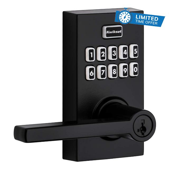 Kwikset 99170-004 SmartCode 917 Keypad Keyless Entry Contemporary Residential Electronic Lever Lock Deadbolt Alternative with Halifax Door Handle and SmartKey Security