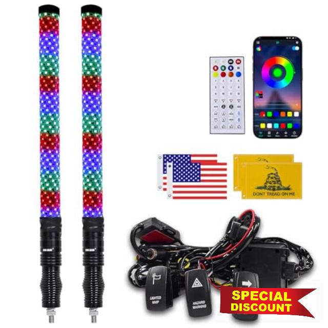 ZIMABLUE 2PC 2FT Fat Whip Lights for Side by Side