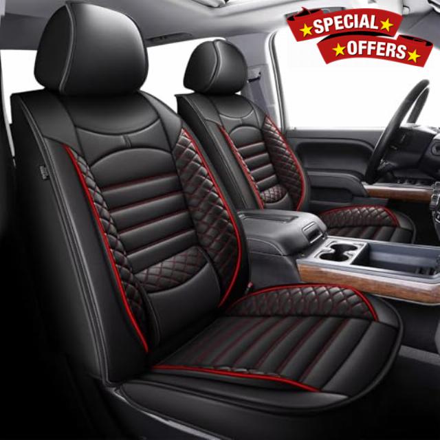 AOMSAZTO Seat Covers Custom Fit for 2019-2024 2025 Chevrolet Chevy Silverado GMC Sierra 1500 2500HD 3500HD Trail Boss Z71 Crew Double Extended Cab Leather Truck Car Seat Covers Full Set (Red Line)
