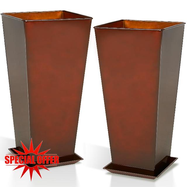 Worth Garden 25" Large Metal Glazed Planter Set of 2