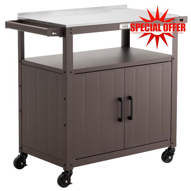 Outdoor Grill Cart with Stainless Steel Tabletop and Storage Cabinet