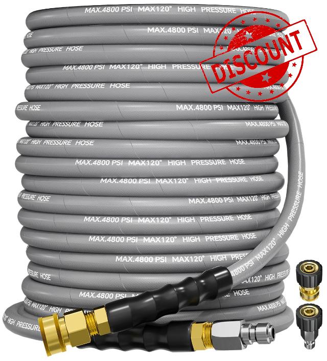3/8" 4800PSI Pressure Washer Hose 100FT with Swivel Quick Connect for Cold/Hot Water Max 248°F