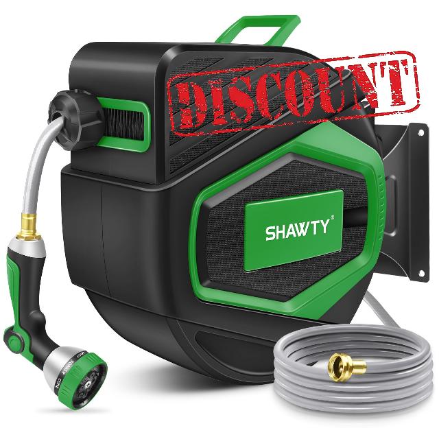 SHAWTY Retractable Garden Hose Reel 100FT 1/2" - 4-Layer Hose with Metal Bracket