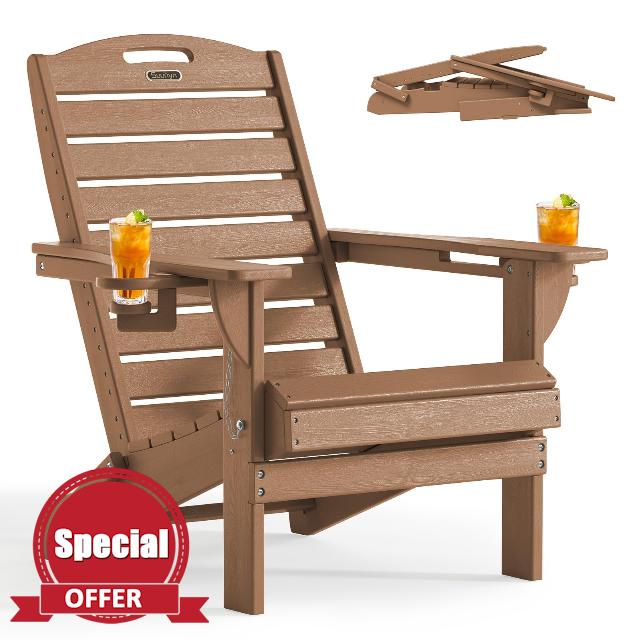 Folding Adirondack Chair HDPE All-Weather Adirondack Chairs with Cup Holder