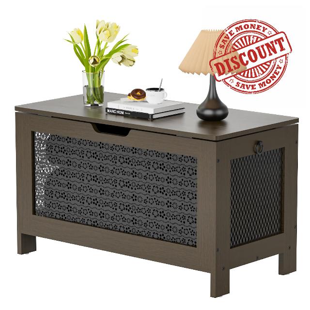 Storage Chest | Storage Trunk Safety Hinges | Storage Bench | Shoe Bench | 31.5 * 15.75 * 23.33 Inches | for Entryway | Bedroom | Living Room| Retro style | Brown