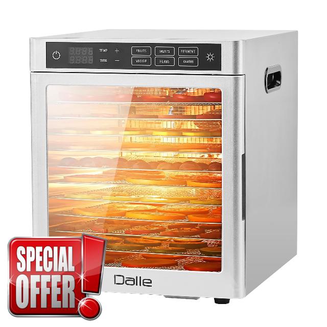 DALLE 6 Preset Menus Food Dehydrator | 12-Tray Stainless Steel Food Dehydrator Machine | 800W Dual Display Adjustable Temp&Time Commercial Home Large Food Dryer Dehydrator for Jerky