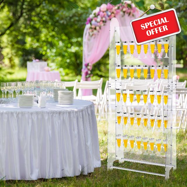 TURSTIN 5-Tier Champagne Wall Holder for Party Acrylic Champagne Towel Hold 40 Cups Wine Glass Stemware Rack Bubbly Champagne Flute Display Stand for Wedding and Parties