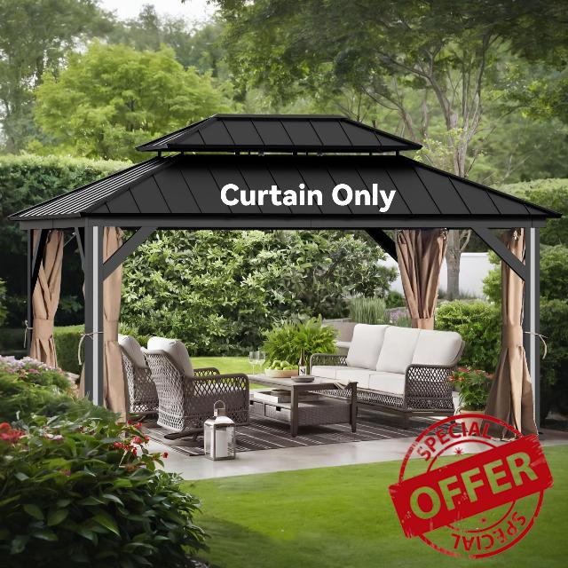 Gazebo Curtain Replacement Universal 4-Panel Sidewalls 12' x 16'