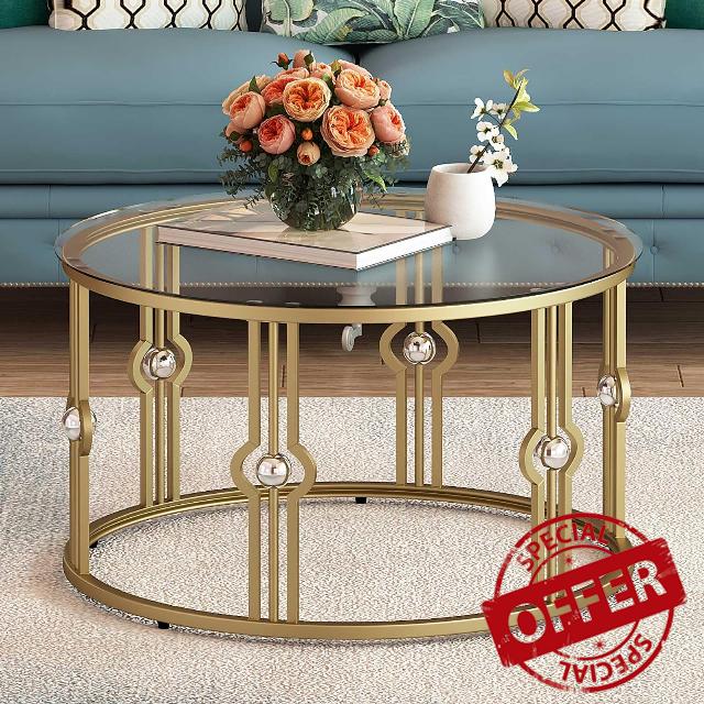 OIOG Glass Coffee Table for Living Room