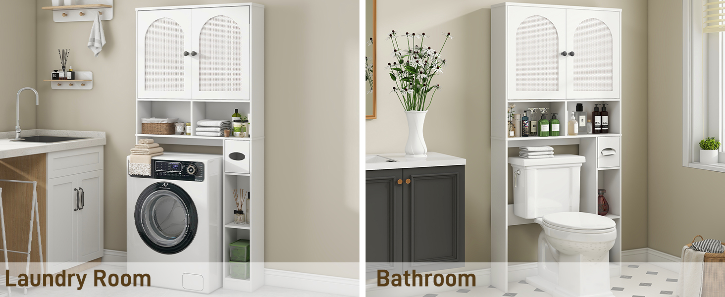 Rattan Over The Toilet Storage Cabinet 03