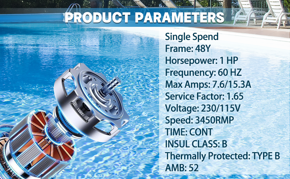 USQ1102 Square Flange Pool Pump Motor 1 HP Single Speed