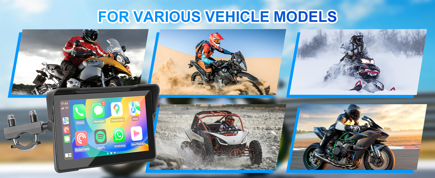 SUPTYGS 7 Inch Wireless CarPlay & Android Auto Screen for Motorcycles