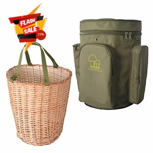 Acropolis Wicker Forage Basket - Backpack for Mushroom Picking - Mushrooms Rucksack - Foraging Backpack with Straps for Forager - Belt Forage Basket Pouch for Camping