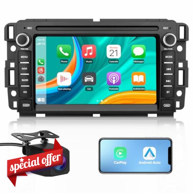 Car Radio Stereo for Chevrolet Silverado GMC Sierra Yukon 2007-2013 Android 13 CarPlay Android Auto GPS Navigation Bluetooth Touch Screen Head Unit with Backup Camera