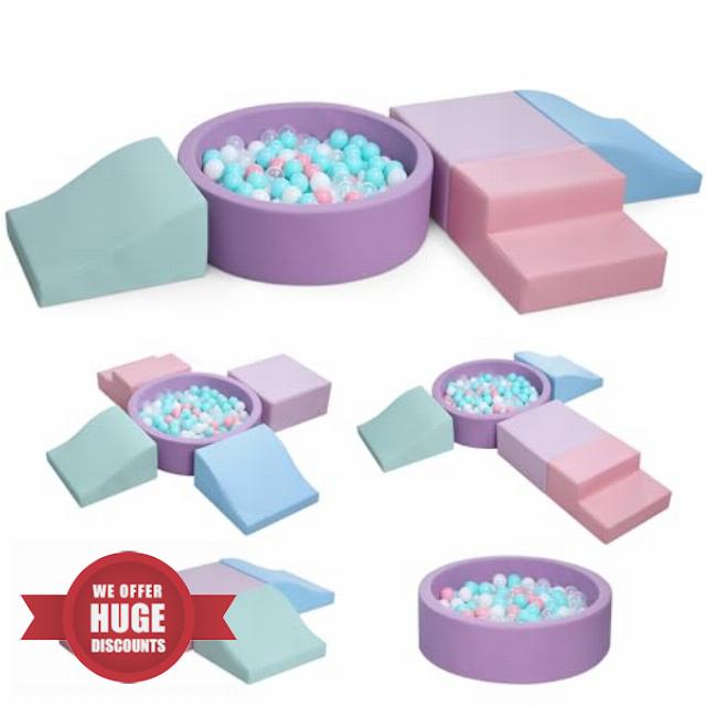 Foam Climbing Blocks for Toddler: 5-Piece PU Play Gym with Ball Pit - Soft Indoor Climbing Toys - Toddler Climbing Blocks Set for Fun and Learning - Indoor Playground for Kids