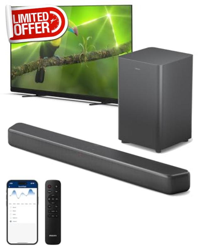 PHILIPS B5309 Soundbar 2.1 with Wireless Subwoofer and Immersive DTS Virtual:X Audio Technology - 240W Max Power