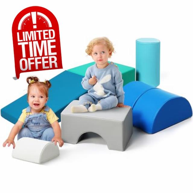 Kids Climbing Toys Foam Blocks: 6PCS PU Leather Foam Climbing Blocks for Toddlers - Soft Play Set Indoor Play Gym - Crawling Activity Play Structure for Preschoolers Playtime Corner Climber (Modern)