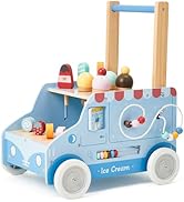 labebe Wooden Baby Walker, Push Activity Walker for Kids 12M+, Multifunctional Ice Cream Cart Act...