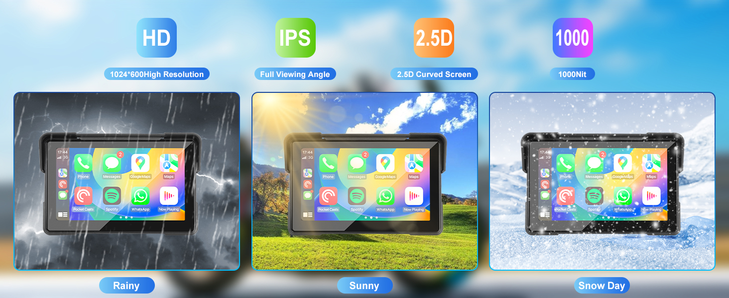 SUPTYGS 7 Inch Wireless CarPlay & Android Auto Screen for Motorcycles