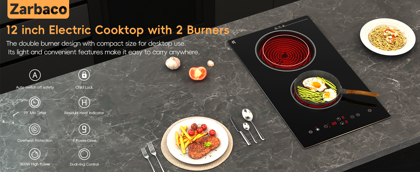 electric cooktop with 2 burners