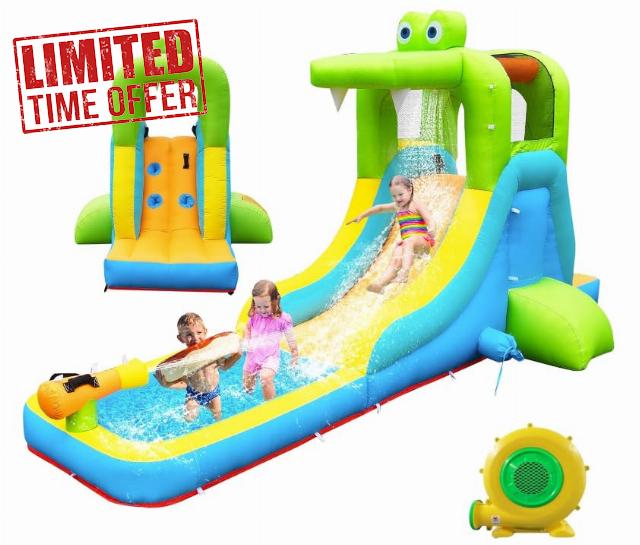 Inflatable Water Slide - Crocodile Theme Bounce House Water Park with Blower