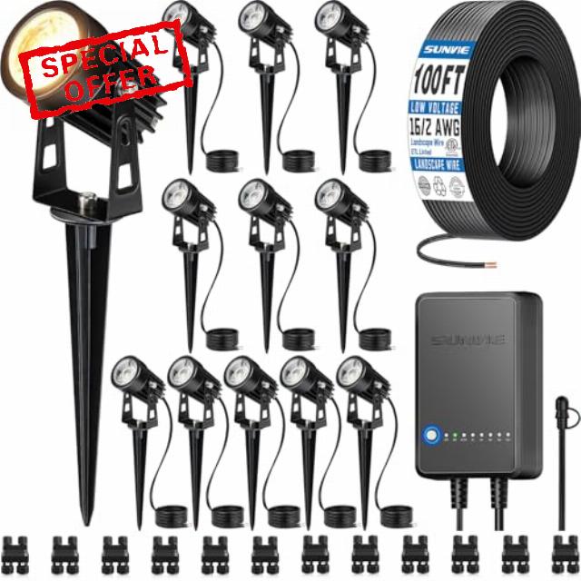 SUNVIE All-in-One LED Low Voltage Landscape Lighting Kit