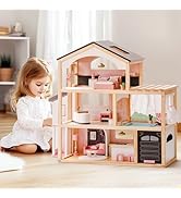 ROBUD Doll House, Wooden Dollhouse with 6 Rooms, 29-pcs Furniture Set, Working Elevator, Garage, ...