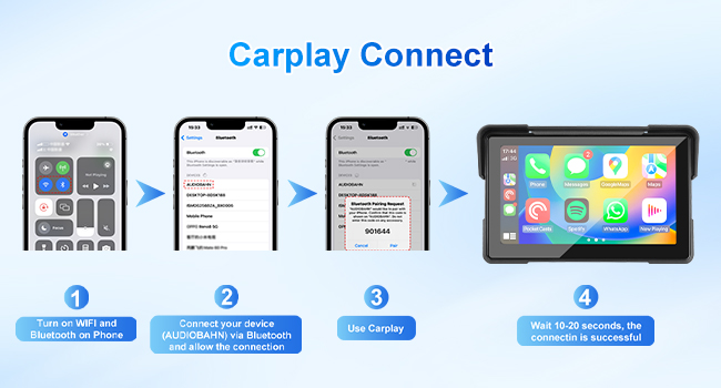 SUPTYGS 7 Inch Wireless CarPlay & Android Auto Screen for Motorcycles