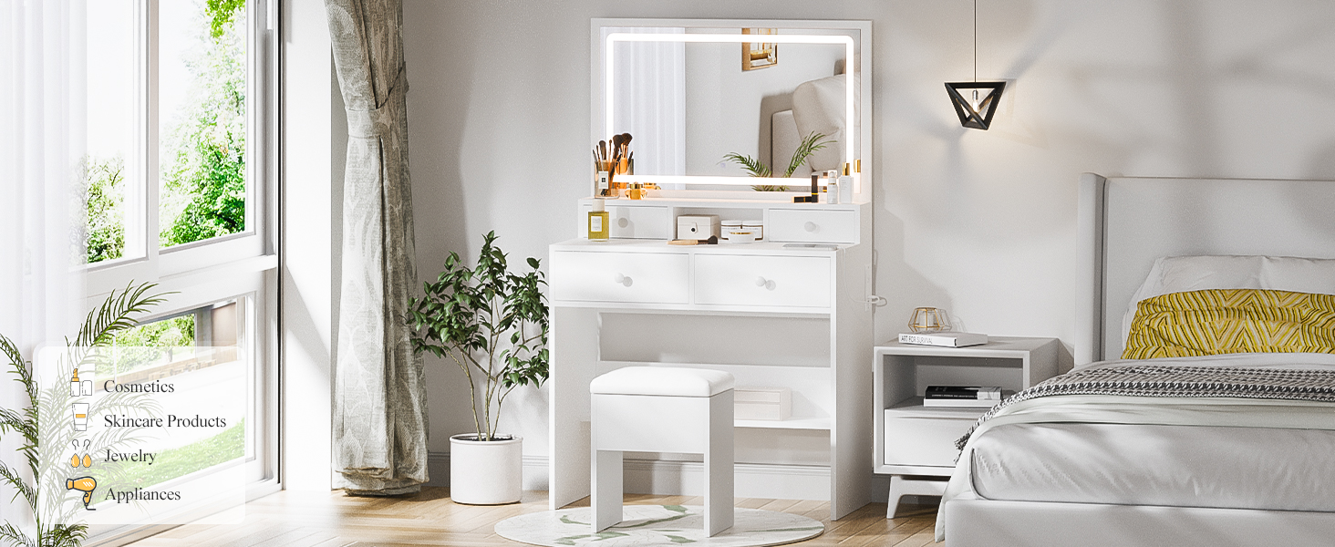 vanity with mirror and lights