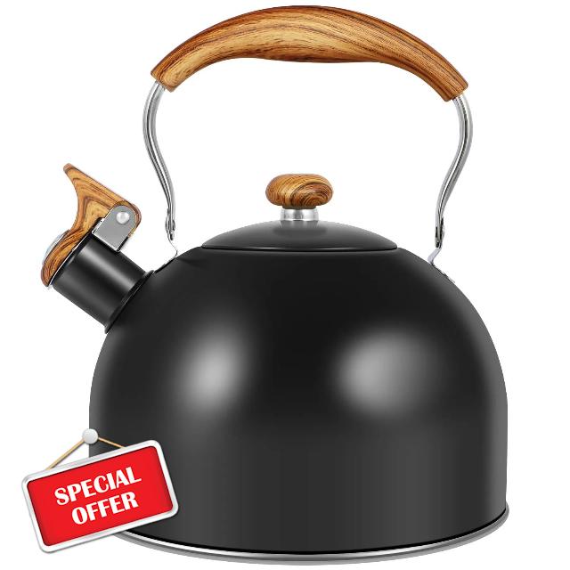 Black 2.6 Quart Stovetop Tea Kettle with Whistle