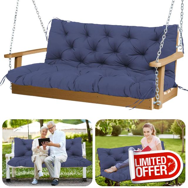 Porch Swing Cushions Outdoor 60 inch Waterproof Thicken 5" Backyard Swing Cushion with Backrest and Ties 2-3 Seat Outdoor Swing Cushions Replacement for Porch Patio Garden Lawn(Navy Blue)