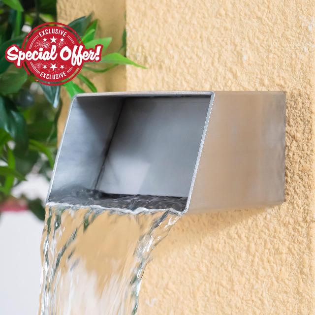 PONDO 6" Square Outdoor Water Fountain Spout - Stainless Steel 316 Spillway Scupper with Contemporary Design for Pools