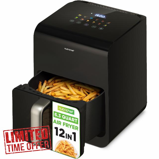 NutriChef 6 Quart Air Fryer - 1400W Large Digital Airfryer