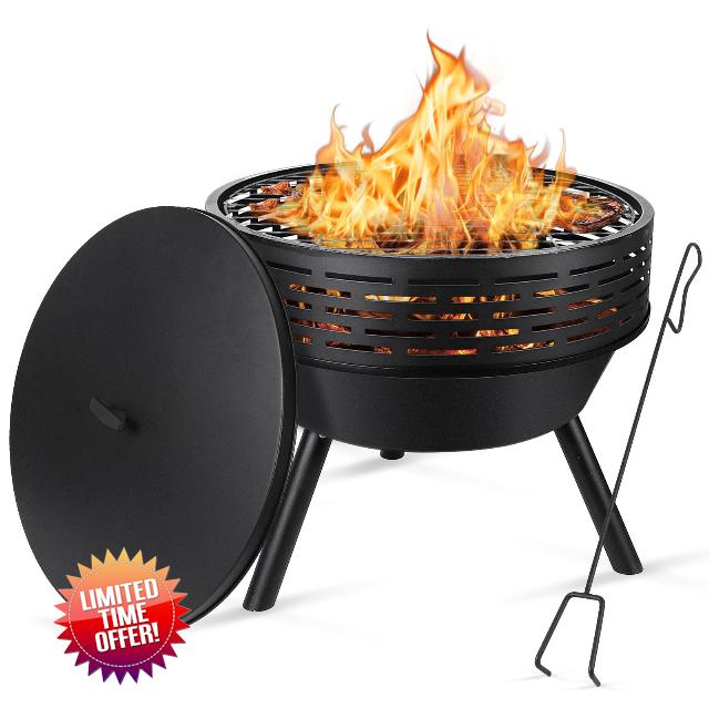 3-in-1 Fire Pit with Grill & Lid