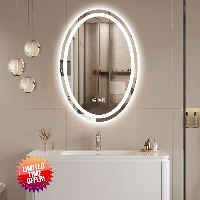 Oval LED Mirror for Bathroom 20 x 30 Inch Oval LED Bathroom Vanity Mirror with Lights 3 Colors Dimmable Wall Mounted LED Bathroom Mirror Anti-Fog Lighted Mirror for Bathroom Wall