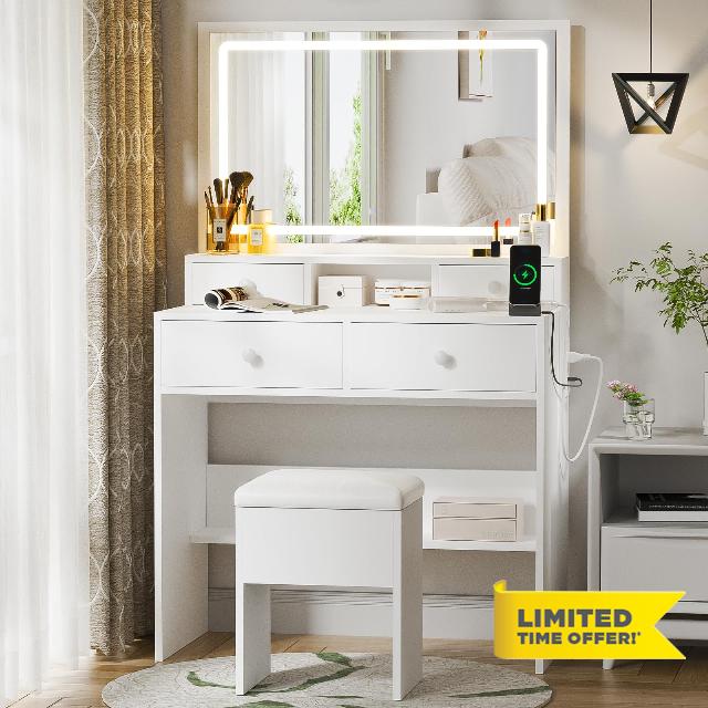 Haewon White Vanity Desk with Mirror