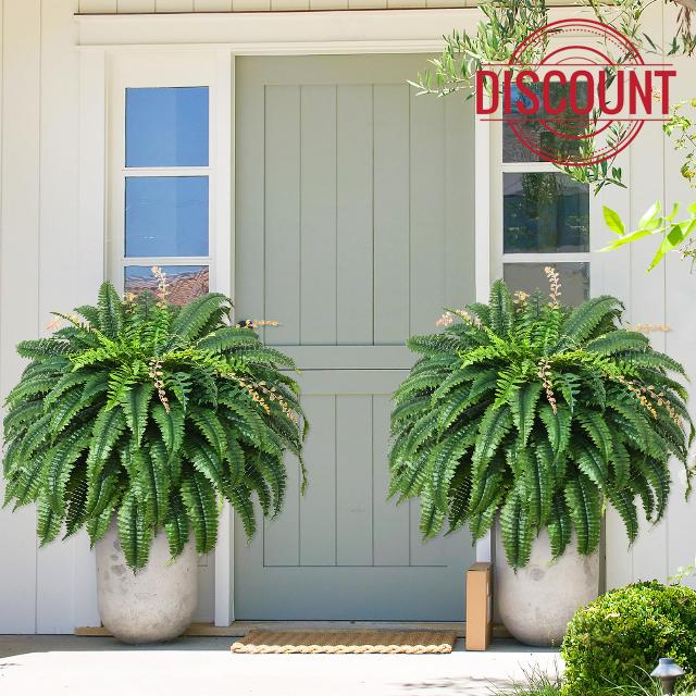 MARTINE MALL 2Pcs 48''/128 Leaves Artificial Ferns for Outdoors Look Real Fake Ferns