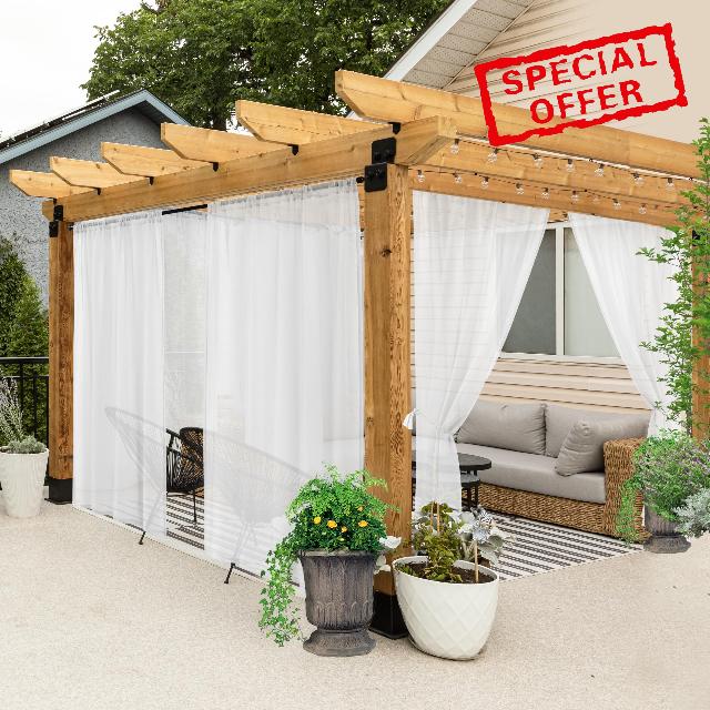 All Weather White Outdoor Sheer Curtains for Patio Waterproof 6 Pcs Linen Look Rod Pocket Indoor Sheer Voile Curtains for Porch