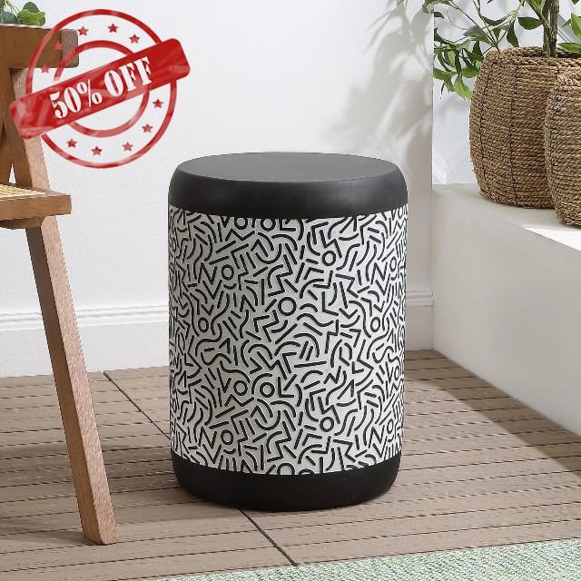 JONATHAN Y TBL1028A Indi 17.75" Modern Bohemian Geometric Drum Garden Stool