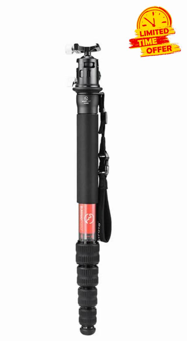 SUNWAYFOTO M3650C + EB-36 CF Monopod 36mm Top Section 10kg 22lb Max Load Carbon Fiber 1/4" / 3/8" Super Portable + Arca Compatible Ball Head