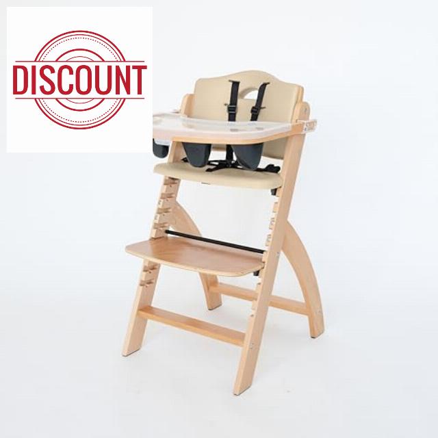 Abiie Beyond Junior Wooden High Chair with Tray - Adjustable and Convertible High Chair for Babies and Toddlers - 6 Months to 250 Lb - Water Resistant - Natural Wood with Beige Cushion