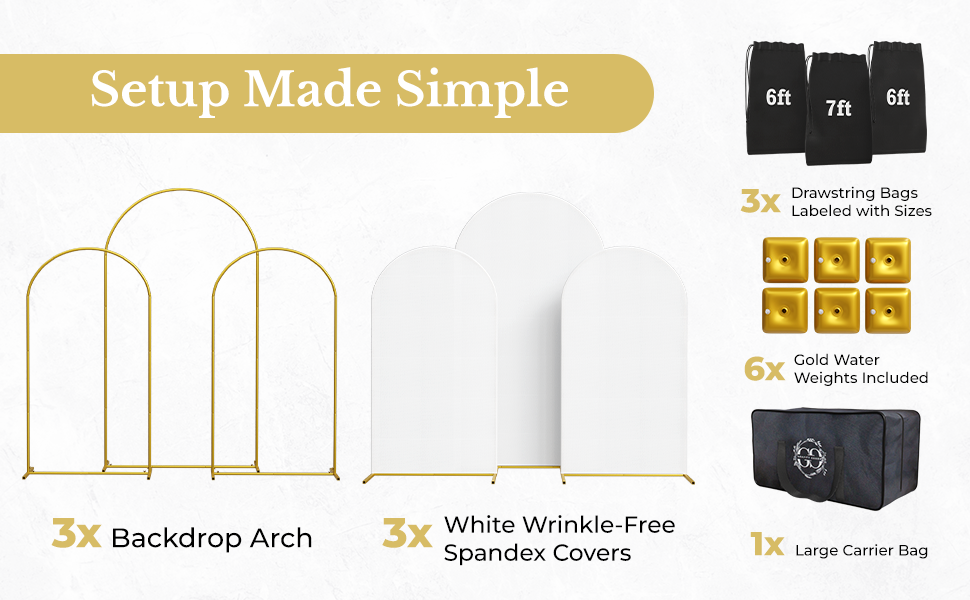 set of 3 arches backdrop stand set gold metal wedding party frame decor