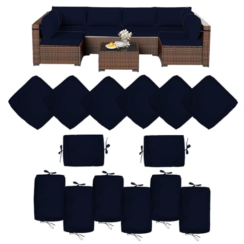 Waterproof Sofa Cushions Slipcovers for Patio Furniture, Fit for 6-Seater Wicker Sectional Sofa Conversation Set