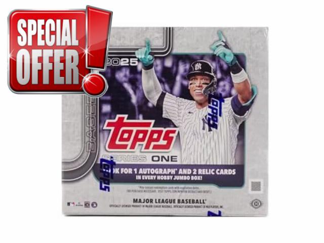 2025 Topps Series 1 Baseball Trading Card MLB Hobby Jumbo 10 Pack Box (1 Autograph & 2 Relics Per Jumbo Box)