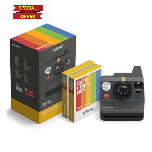 Polaroid Now 3rd Generation I-Type Instant Camera + Film Bundle - Now Black Camera + 16 Color Photos (6560)