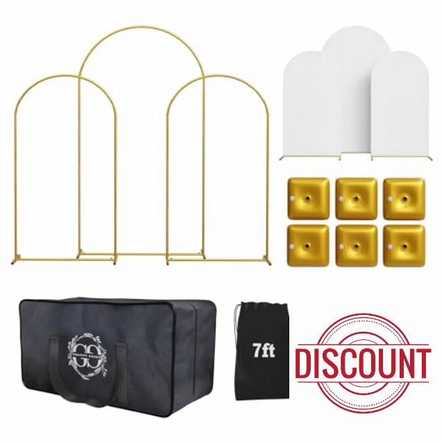 Backdrop Arch Stand Set of 3 with White Covers – Includes 7ft & 6ft Arches